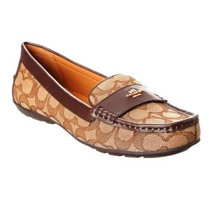 Coach Odette Jacquard And Leather Drivers In Khaki/chestnut Authentic